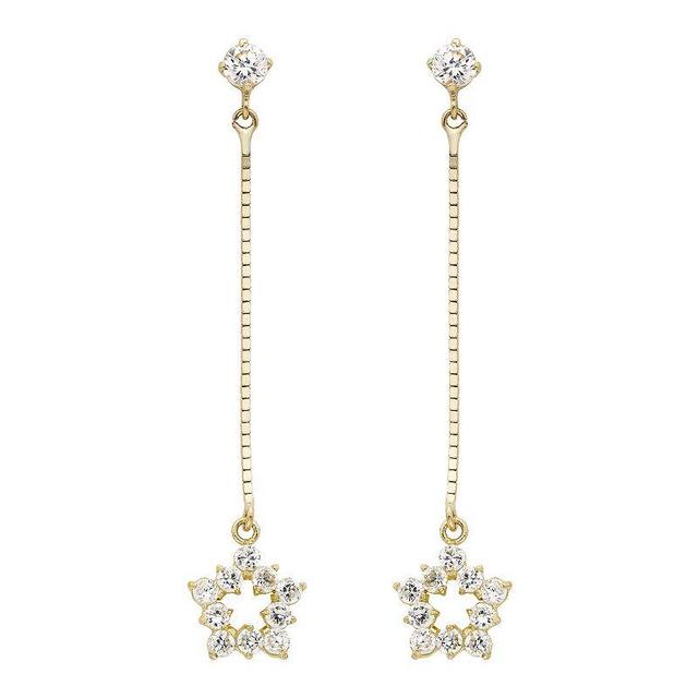 14k Gold Cubic Zirconia Star Dangle Drop Earrings, Womens Product Image