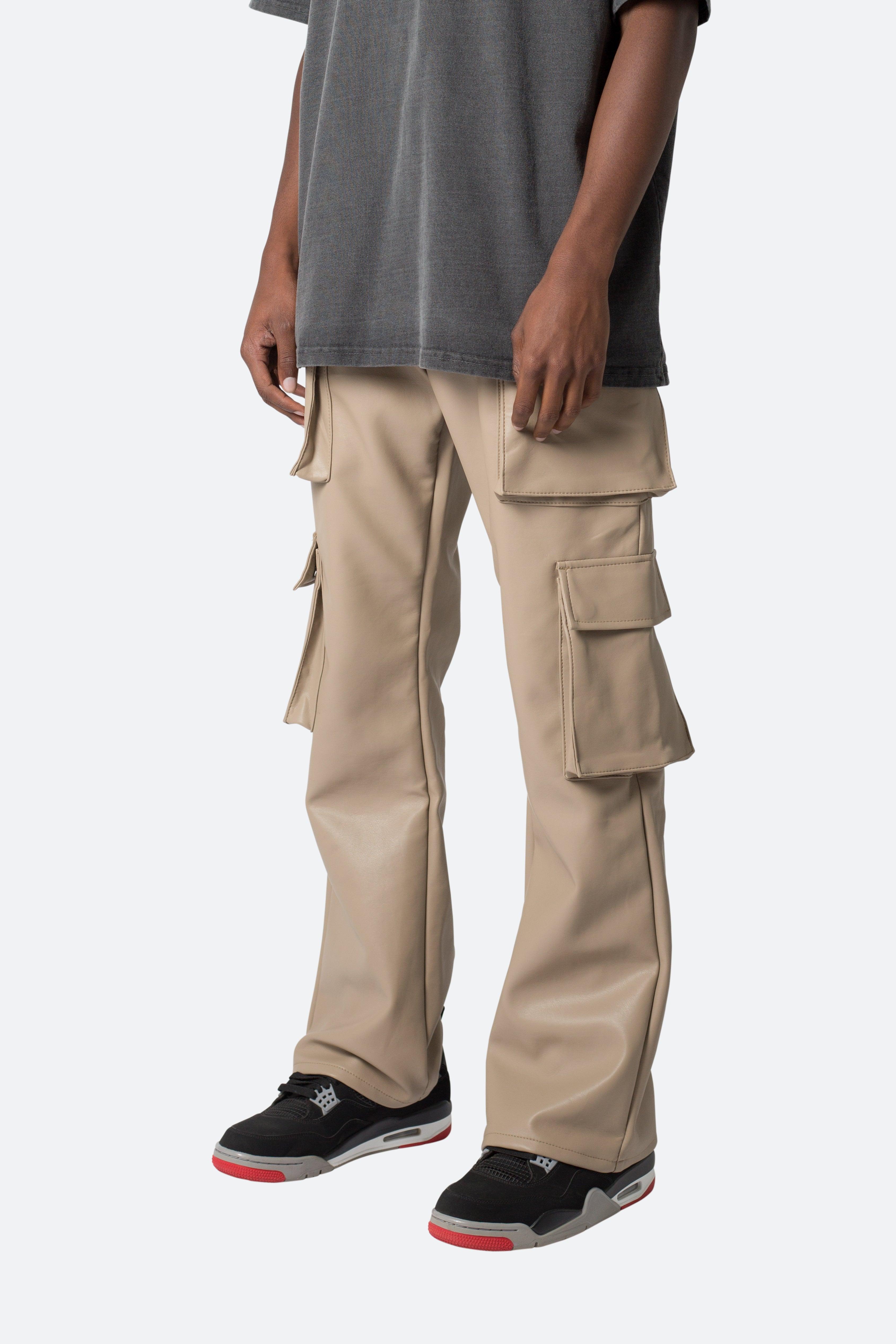 Leather Double Snap Cargo Pants - Khaki Product Image