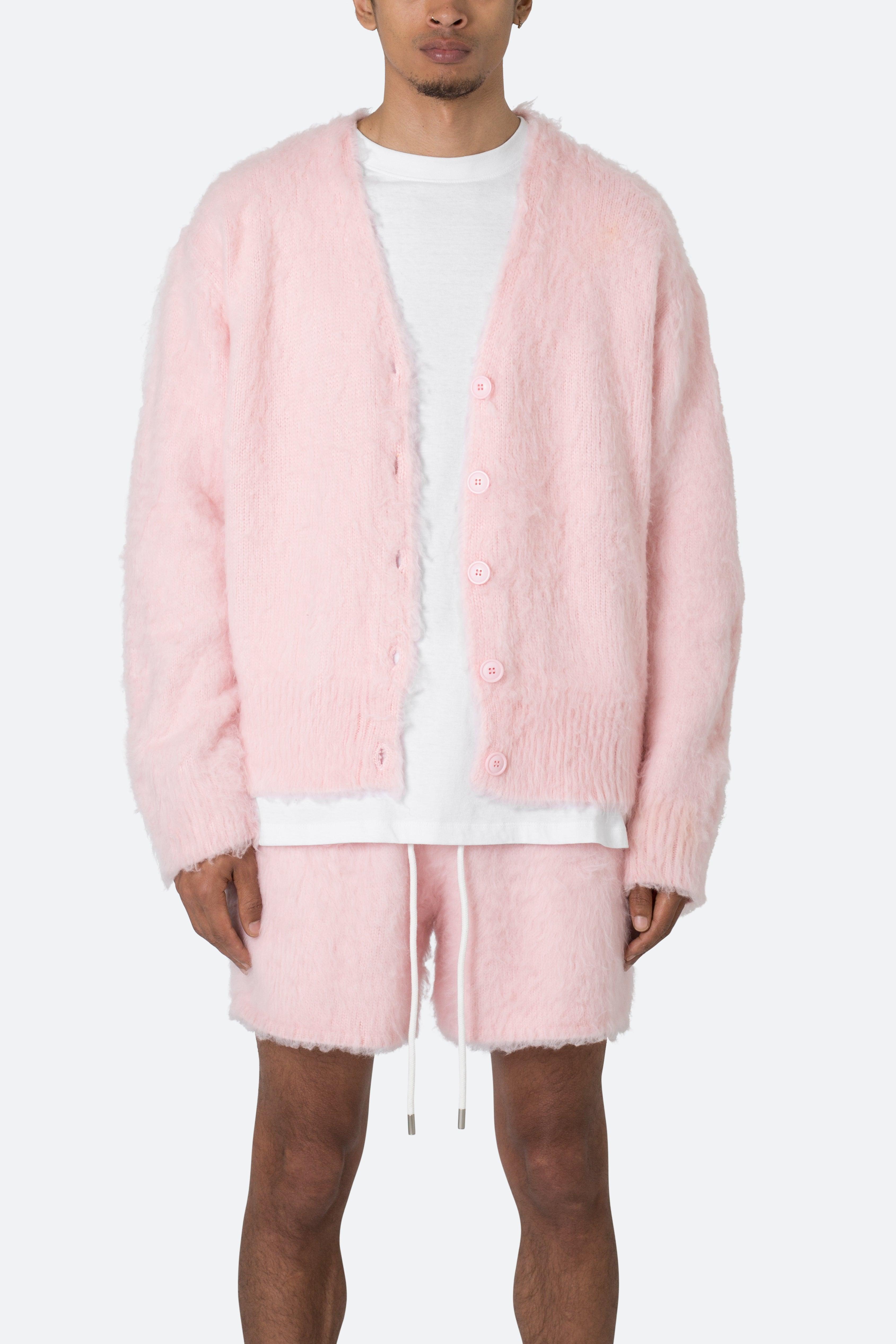 Fuzzy Cardigan Sweater - Pink Product Image