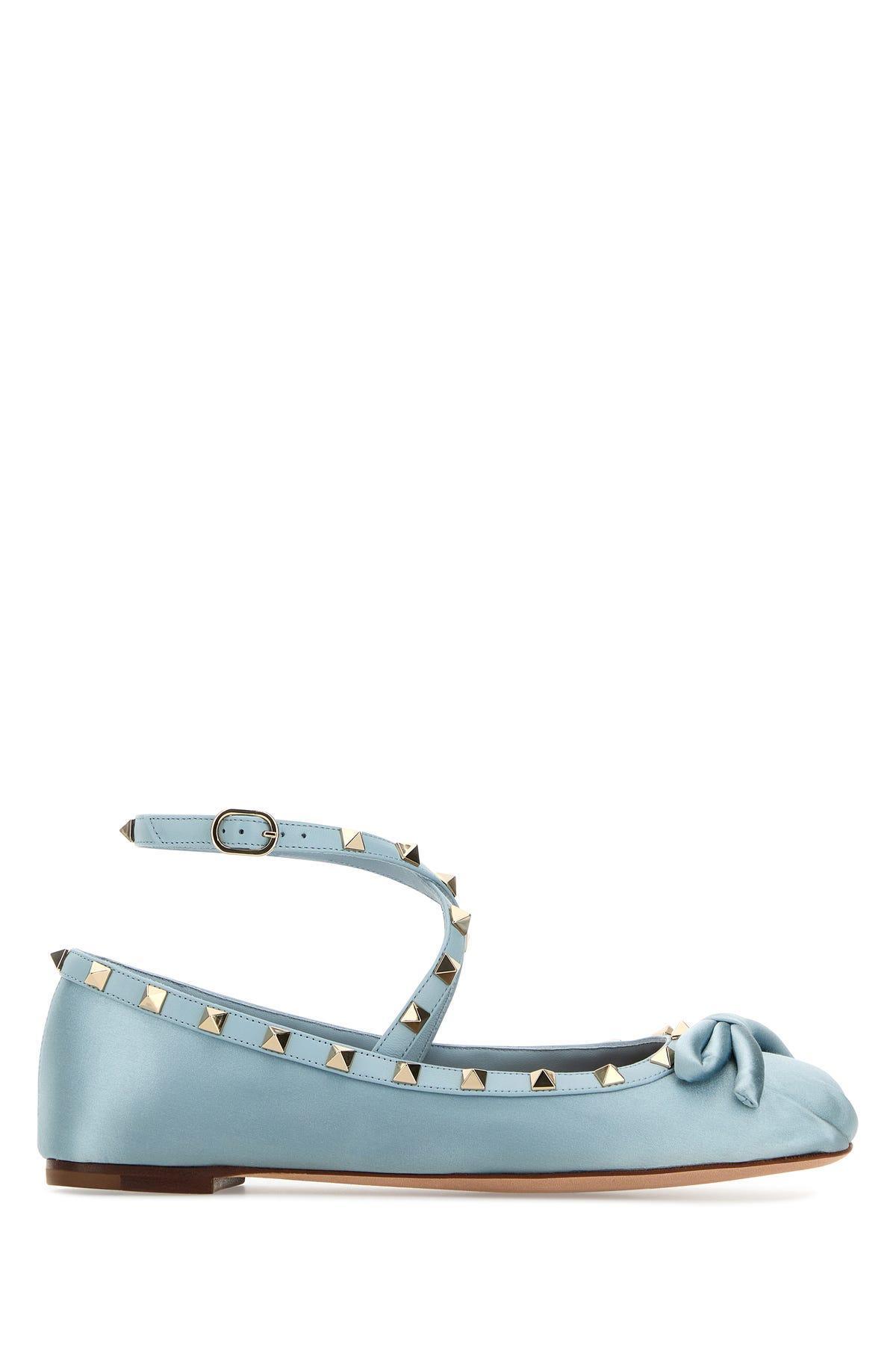 Rockstud Bow Detailed Ballerina Shoes In Blue Product Image