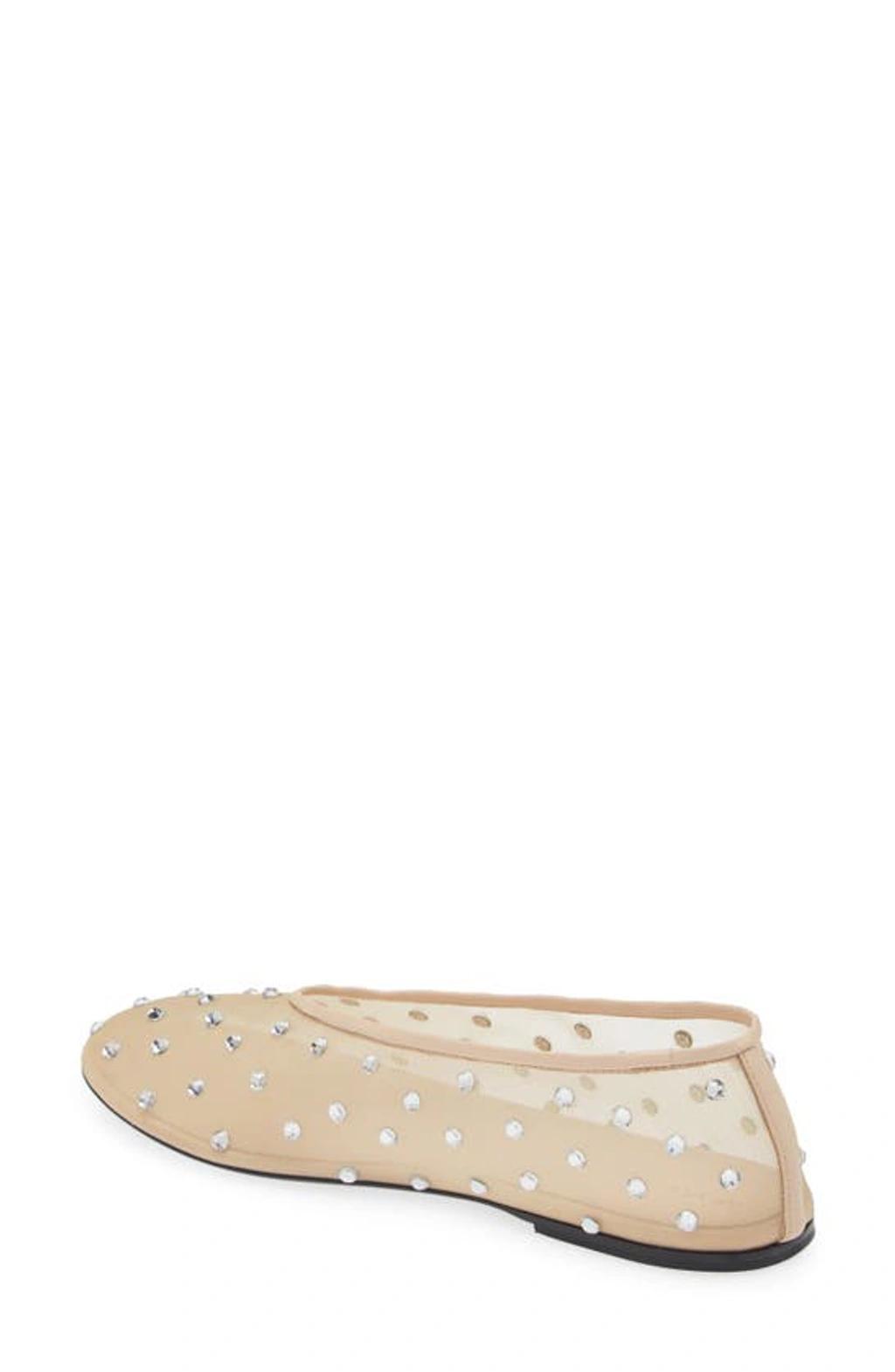 Marcy Crystal-embellished Mesh Flats In Beige Product Image