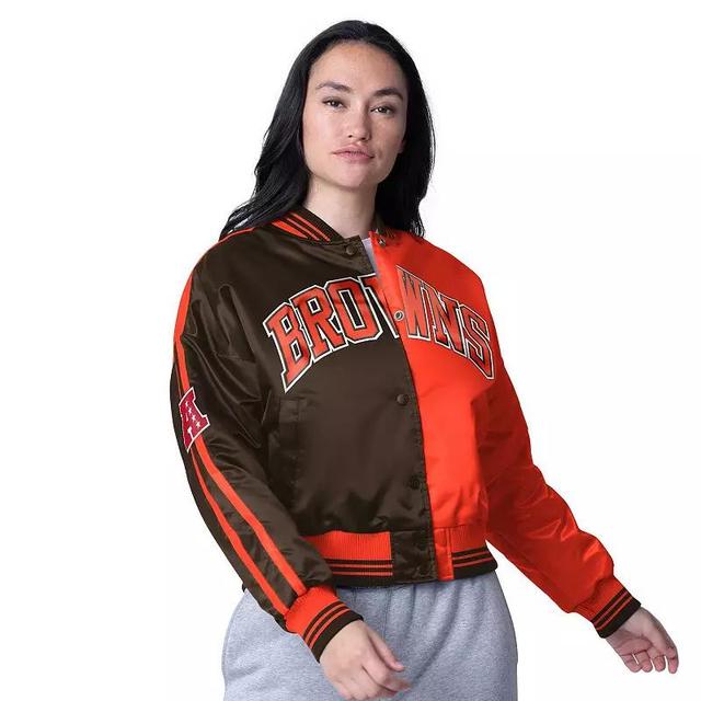 Womens Starter /Orange Cleveland s Zone Blitz Cropped Full-Snap Satin Jacket Product Image