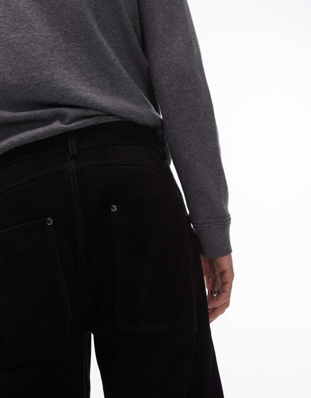 Topman premium straight suede pants in black Product Image