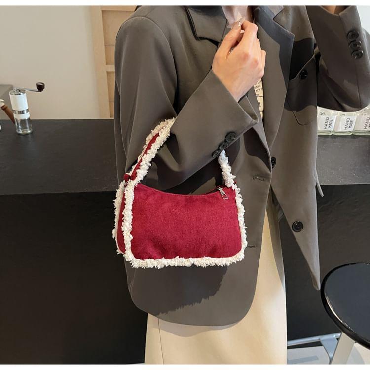 Fluffy Trim Faux Suede Top Handle Crossbody Bag product image