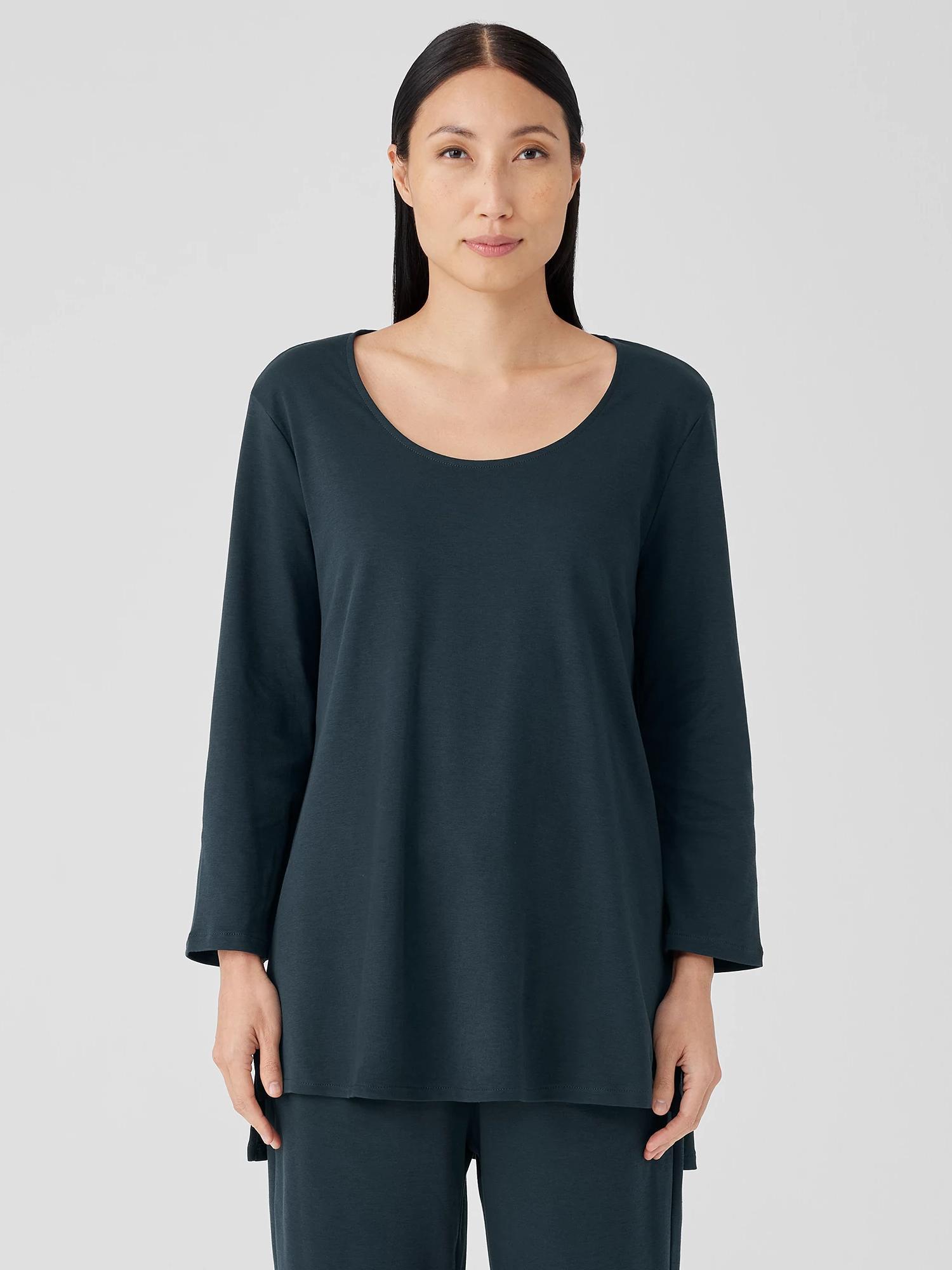 EILEEN FISHER Organic Cotton Interlock U-Neck Sleep Topfemale Product Image