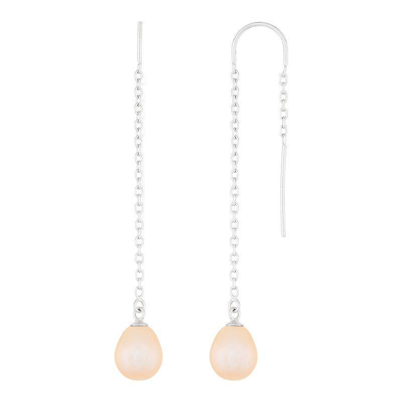 Sterling Silver Freshwater Cultured Pearl Threader Earrings, Womens, Pink Product Image