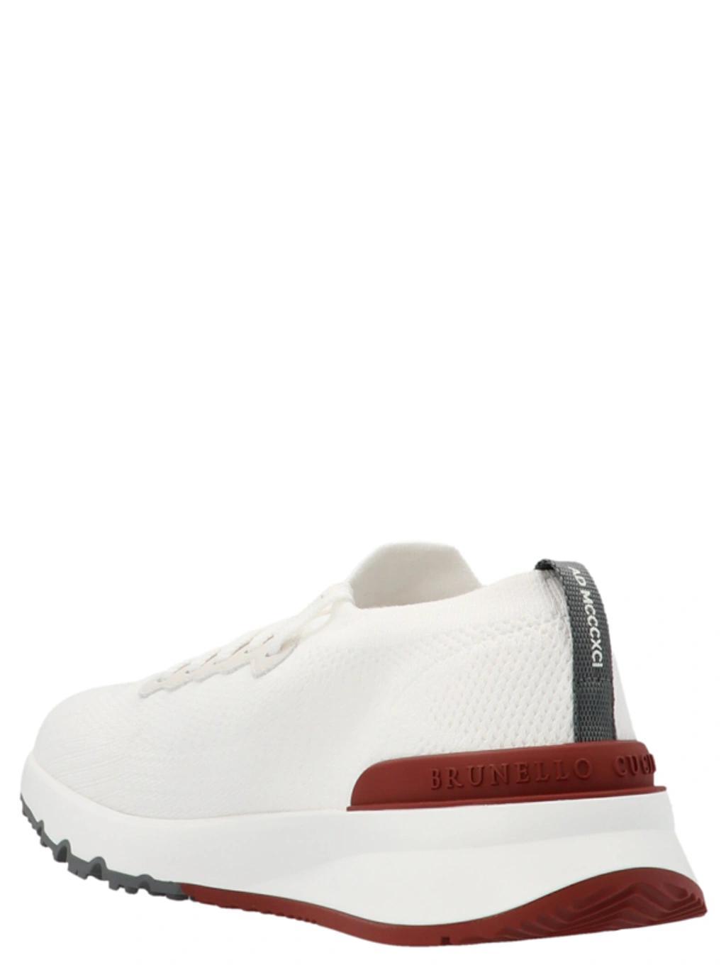 BRUNELLO CUCINELLI Leather-trimmed Stretch-knit Sneakers In White Product Image