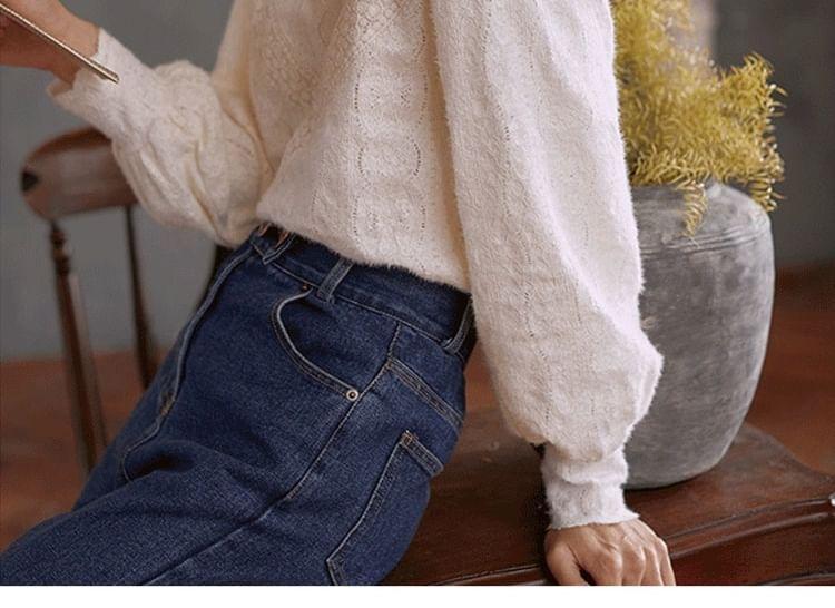 Long-Sleeve Mock Neck Lace Blouse Product Image