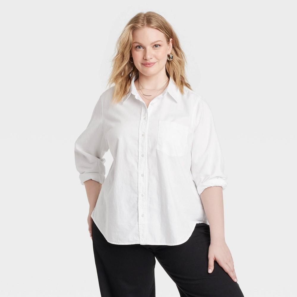 Womens Long Sleeve Collared Button-Down Shirt - Universal Thread White XXL Product Image