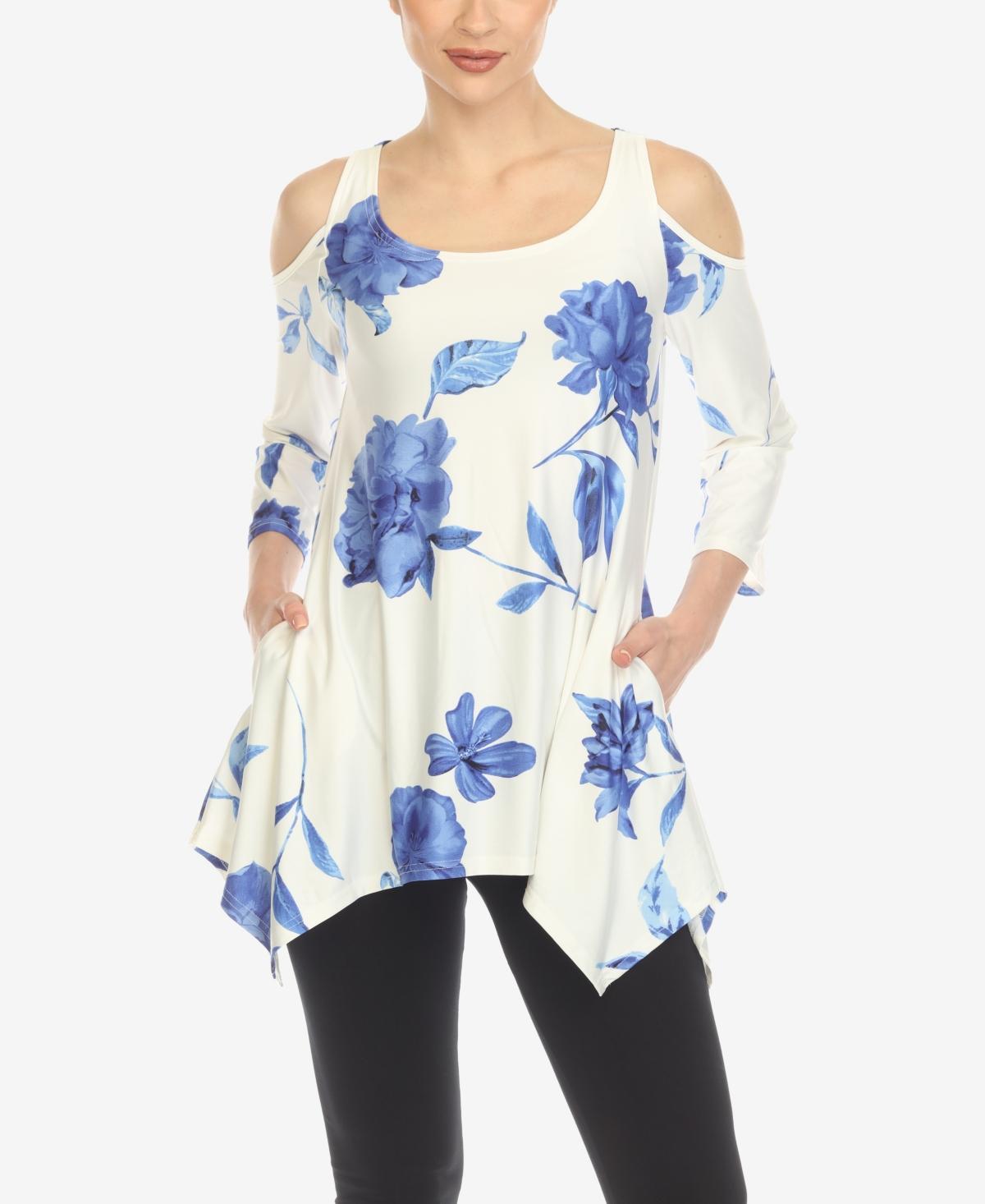 White Mark Womens Floral Printed Cold Shoulder Tunic Top - Black Product Image