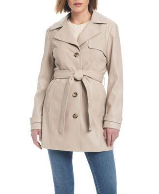 Women's Faux Leather Single-Breasted Fitted Trench Coat Product Image