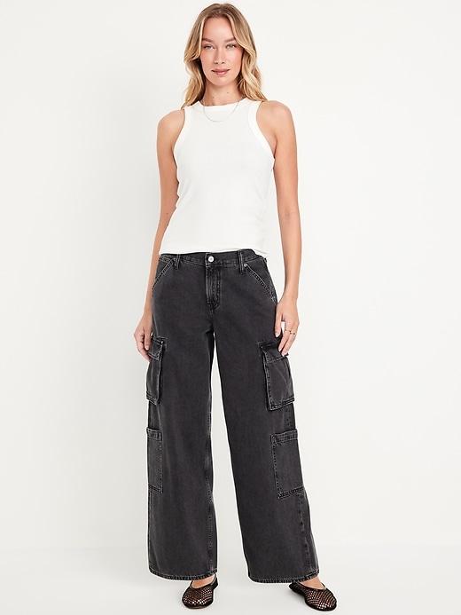 Mid-Rise Baggy Wide-Leg Cargo Jeans Product Image