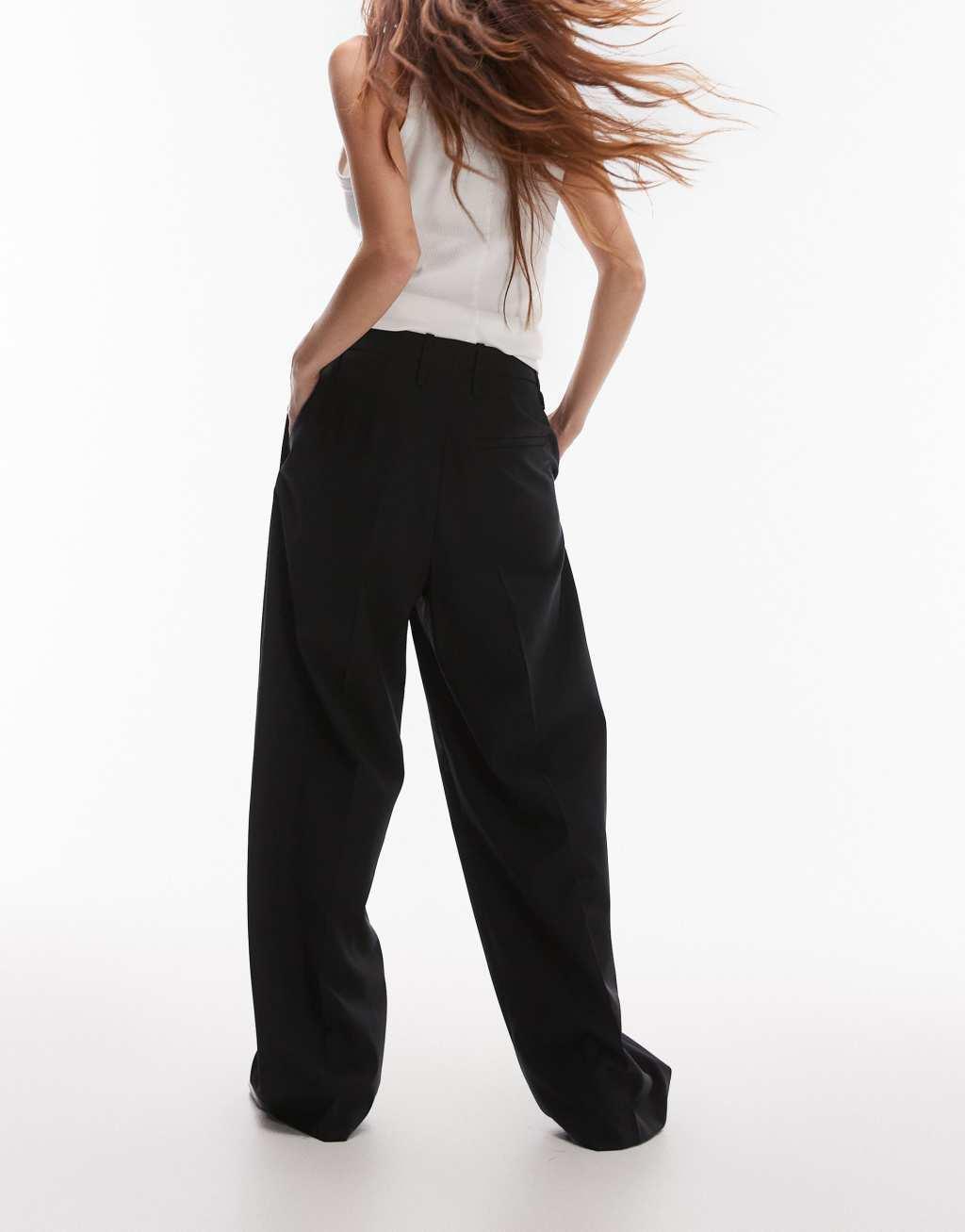 ARKET wool blend stretch straight leg pants with flat front in black Product Image