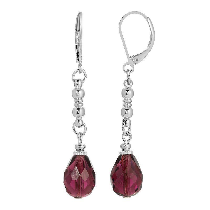 1928 Silver Tone Ruby Color Drop Earrings, Womens, Purple Product Image