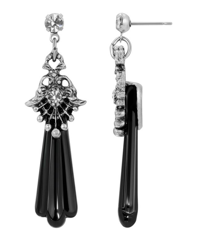 1928 Pewter Tone Crystal & Black Drop Earrings, Womens Product Image