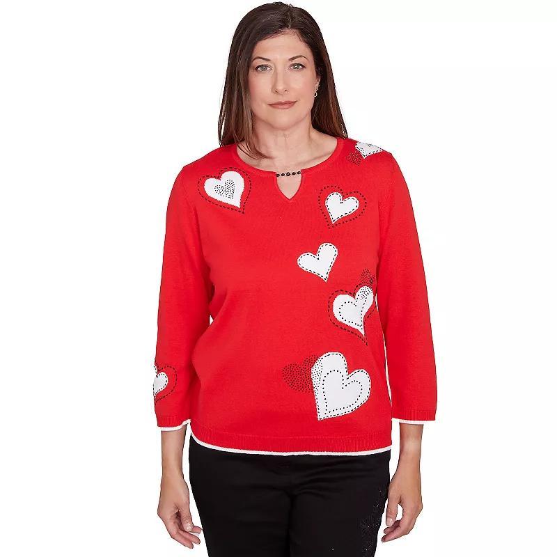 Womens Alfred Dunner Stitched Hearts Beaded Neckline Sweater Product Image