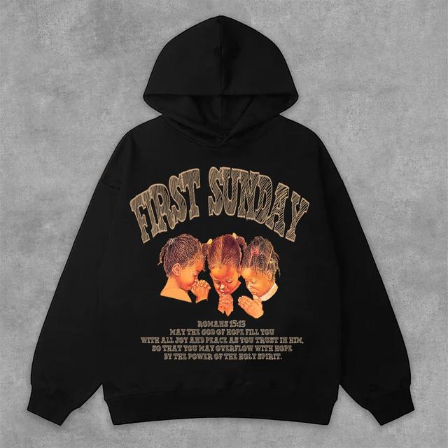 Retro First Sunday Faith Bible Graphic Print Side Pockets Hoodie Product Image