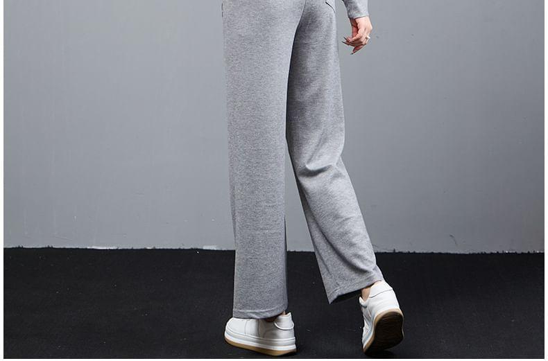 Set: Embroidered Zip-Up Crop Hoodie + Drawstring Waist Loose Fit Sweatpants Product Image