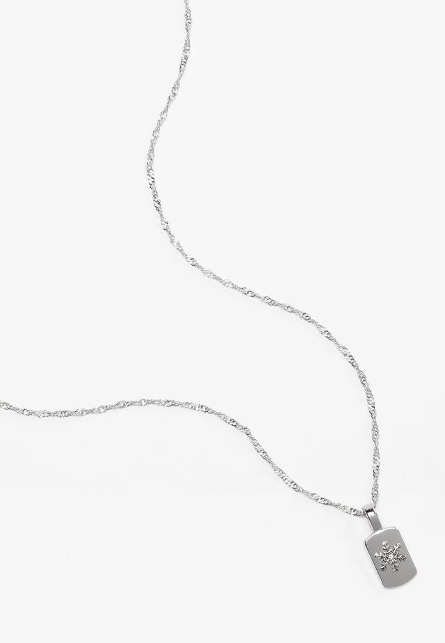 Silver Snowflake Dog Tag Pendant Necklace Product Image