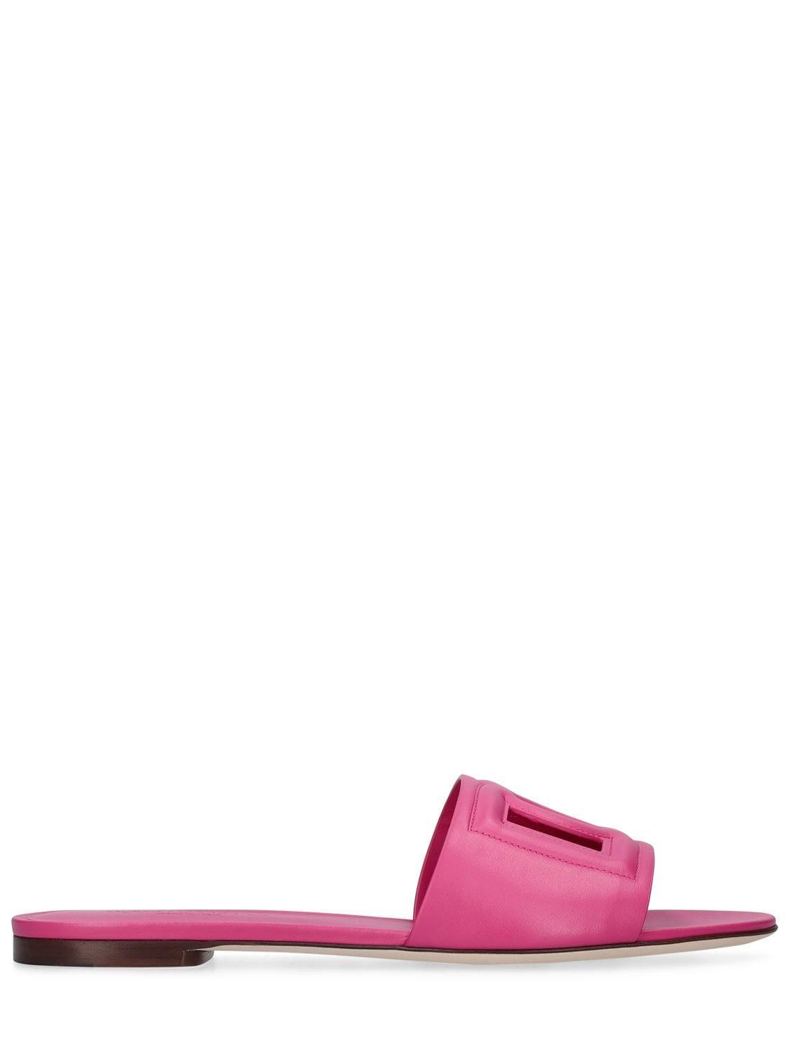 DOLCE & GABBANA Cutout Dg Flat Slide Sandals In Pink Product Image