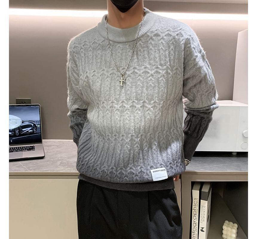 Crew Neck Gradient Cable-Knit Sweater Product Image