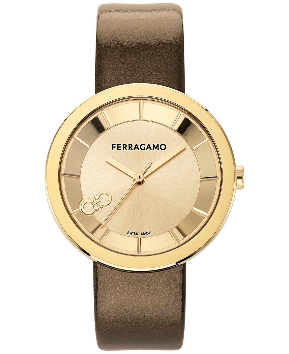 Salvatore Ferragamo Womens Swiss Brown Patent Leather Strap Watch 35mm - Gold Product Image