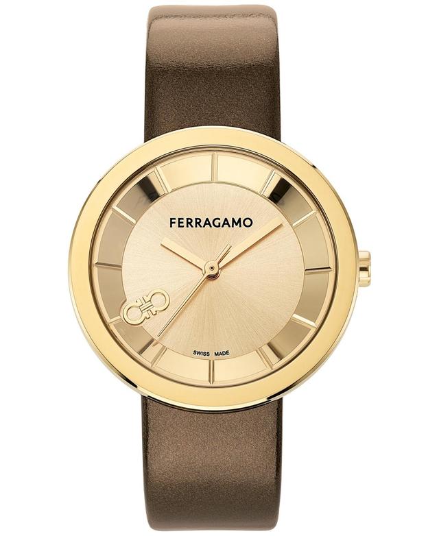 Salvatore Ferragamo Womens Swiss Brown Patent Leather Strap Watch 35mm - Gold Product Image