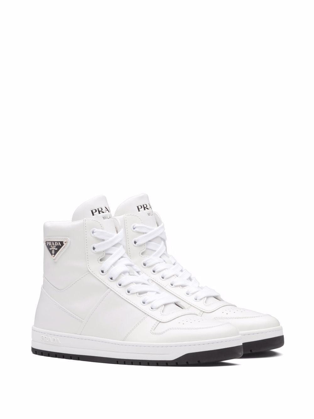 Perforated Triangle-logo High-top Sneakers In Bianco Nero Product Image