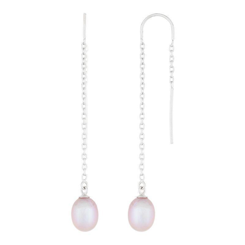 Sterling Silver Freshwater Cultured Pearl Threader Earrings, Womens, Purple Product Image