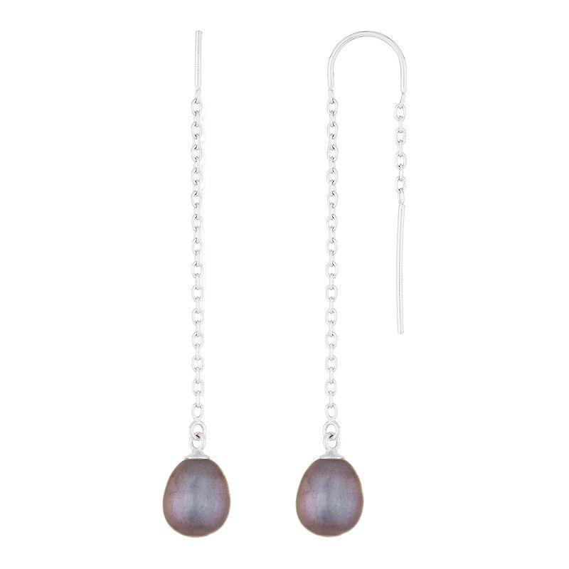 Sterling Silver Freshwater Cultured Pearl Threader Earrings, Womens, Black product image