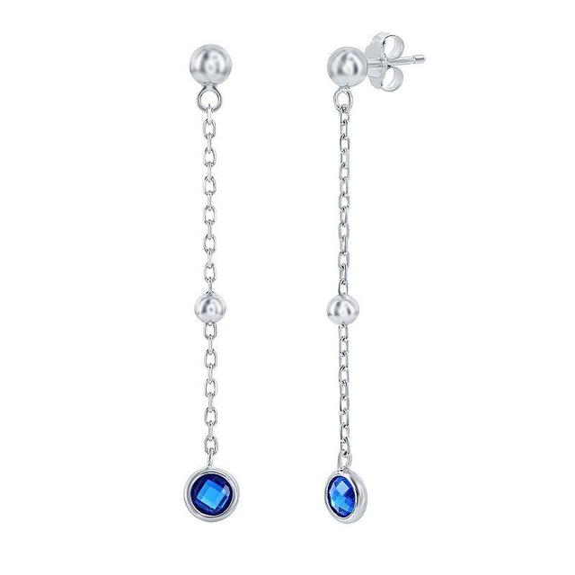 Argento Bella Sterling Silver Bezel-Set Cubic Zirconia & Bead Chain Earrings, Womens, Blue Product Image