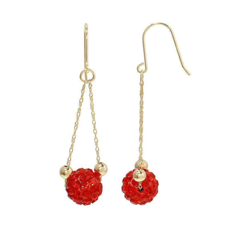 Womens Unbranded 14ky Gold Bead Pink Crystal Dangle Earrings, Womens, Red Product Image