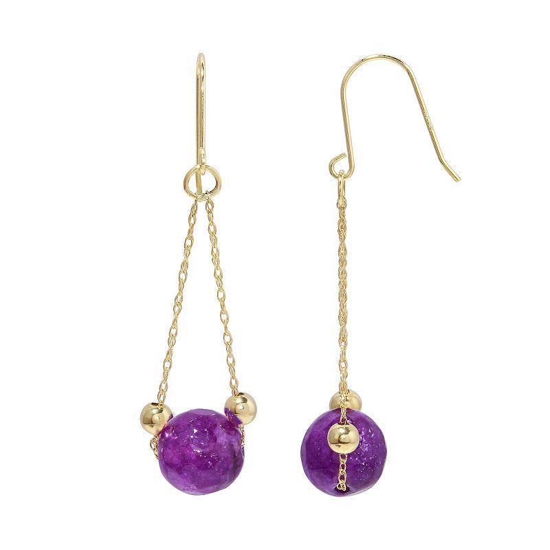 14K Gold Cultured Freshwater Pearl Dangle Earrings, Womens, Purple Product Image