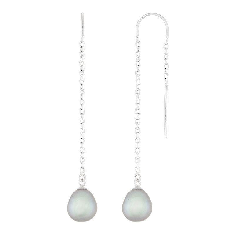 Sterling Silver Freshwater Cultured Pearl Threader Earrings, Womens, Gray Product Image