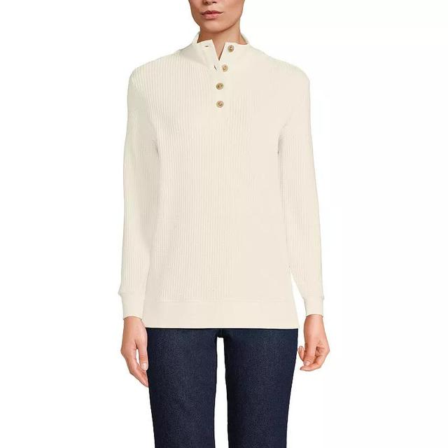 Womens Lands End Long-Sleeve Waffle Knit Button Placket Top Product Image