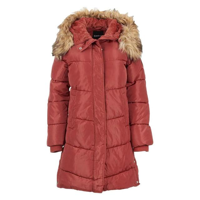 Bebe Women's Long Puffer with Faux Fur Trim Hood Product Image