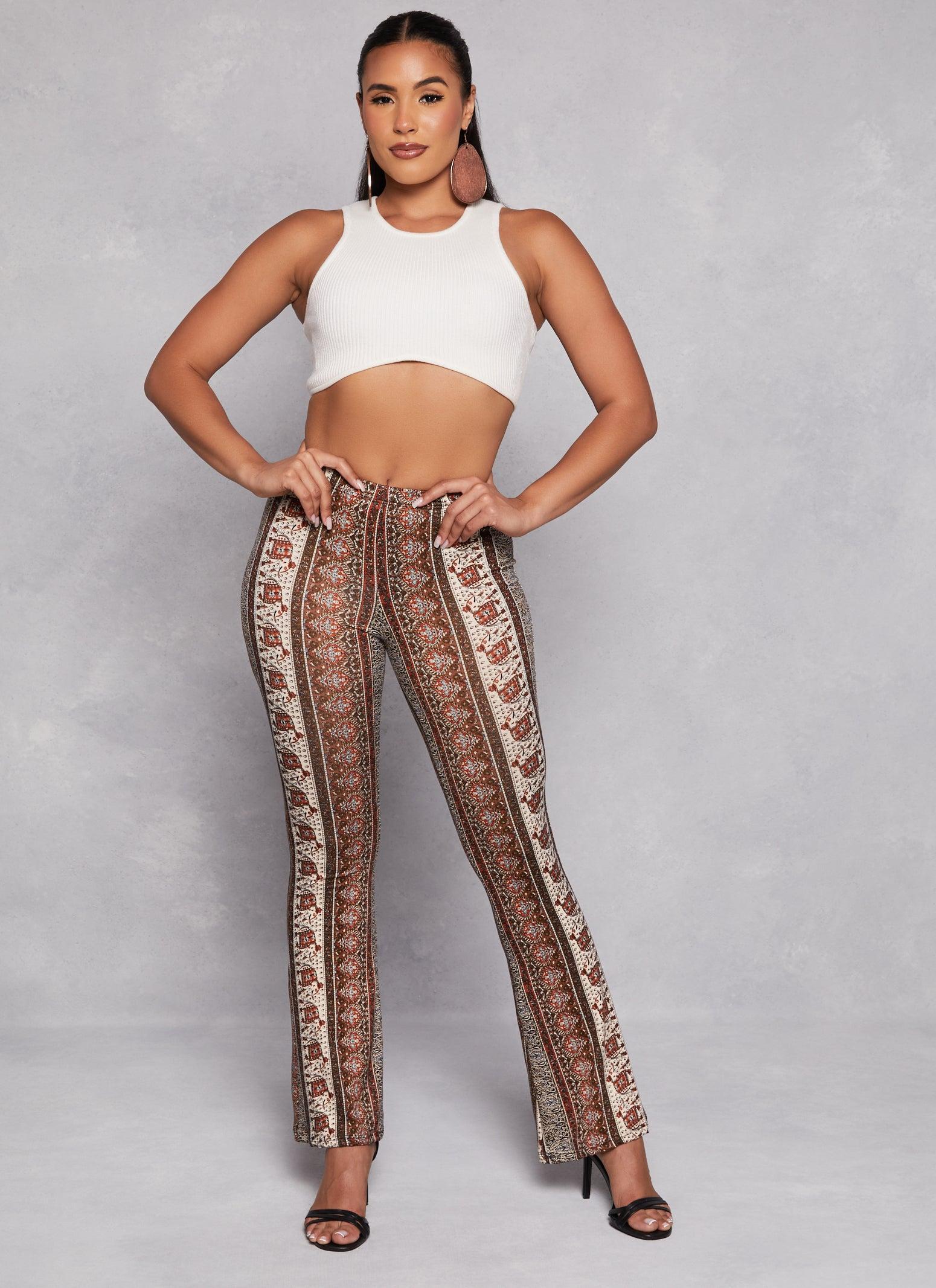 Womens Paisley Border Print High Waist Flare Pants Product Image