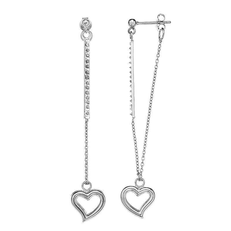 Diamond Mystique Sterling Silver Diamond Accent Heart Stick Drop Earrings, Womens, White Over Silver Product Image