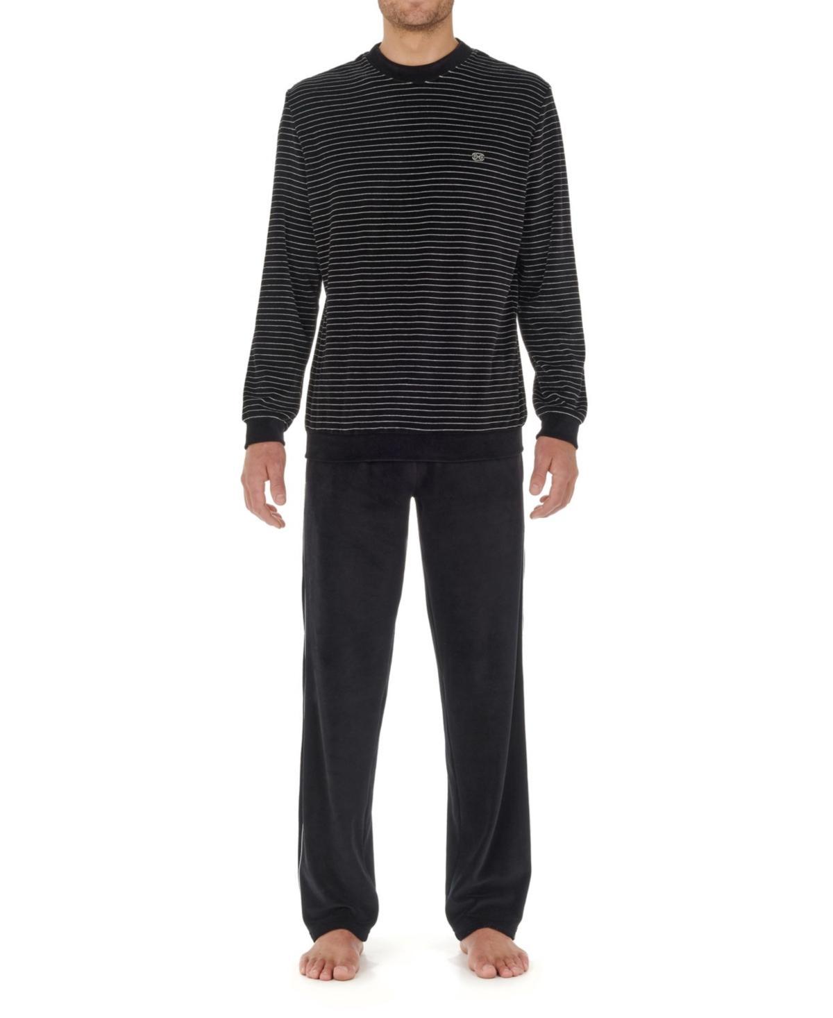 HOM Norman Velvet Homewear Set (Black/White Stripes) Men's Pajama Sets Product Image