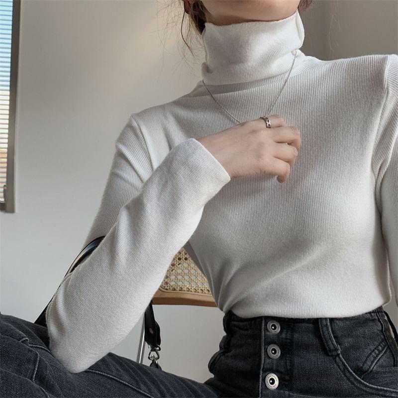 Long-Sleeve Turtleneck Ribbed Knit Top product image