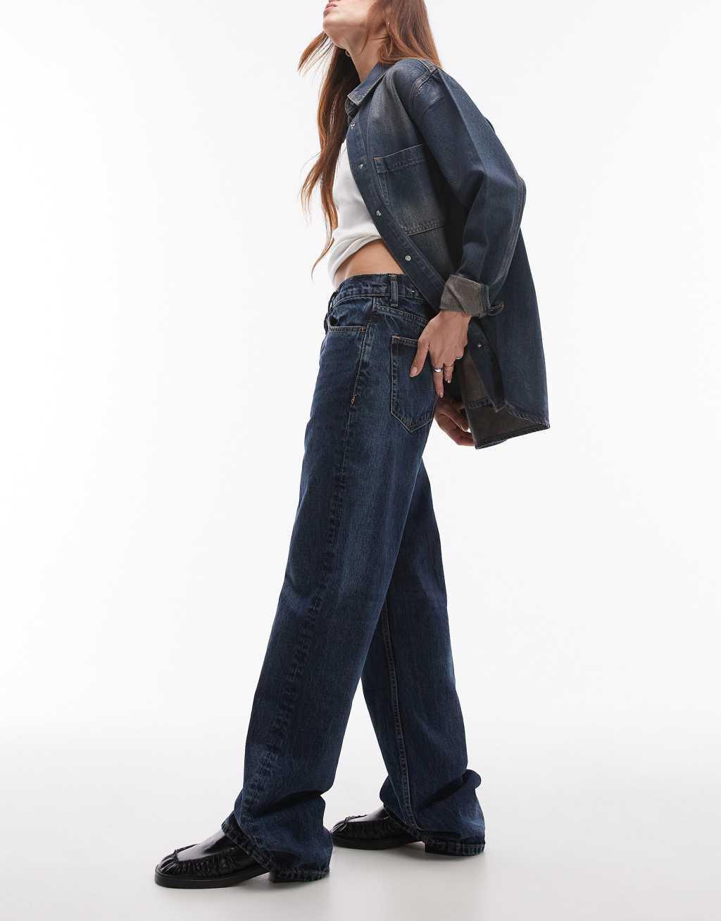 Mango high waist straight leg jeans in medium blue wash Product Image