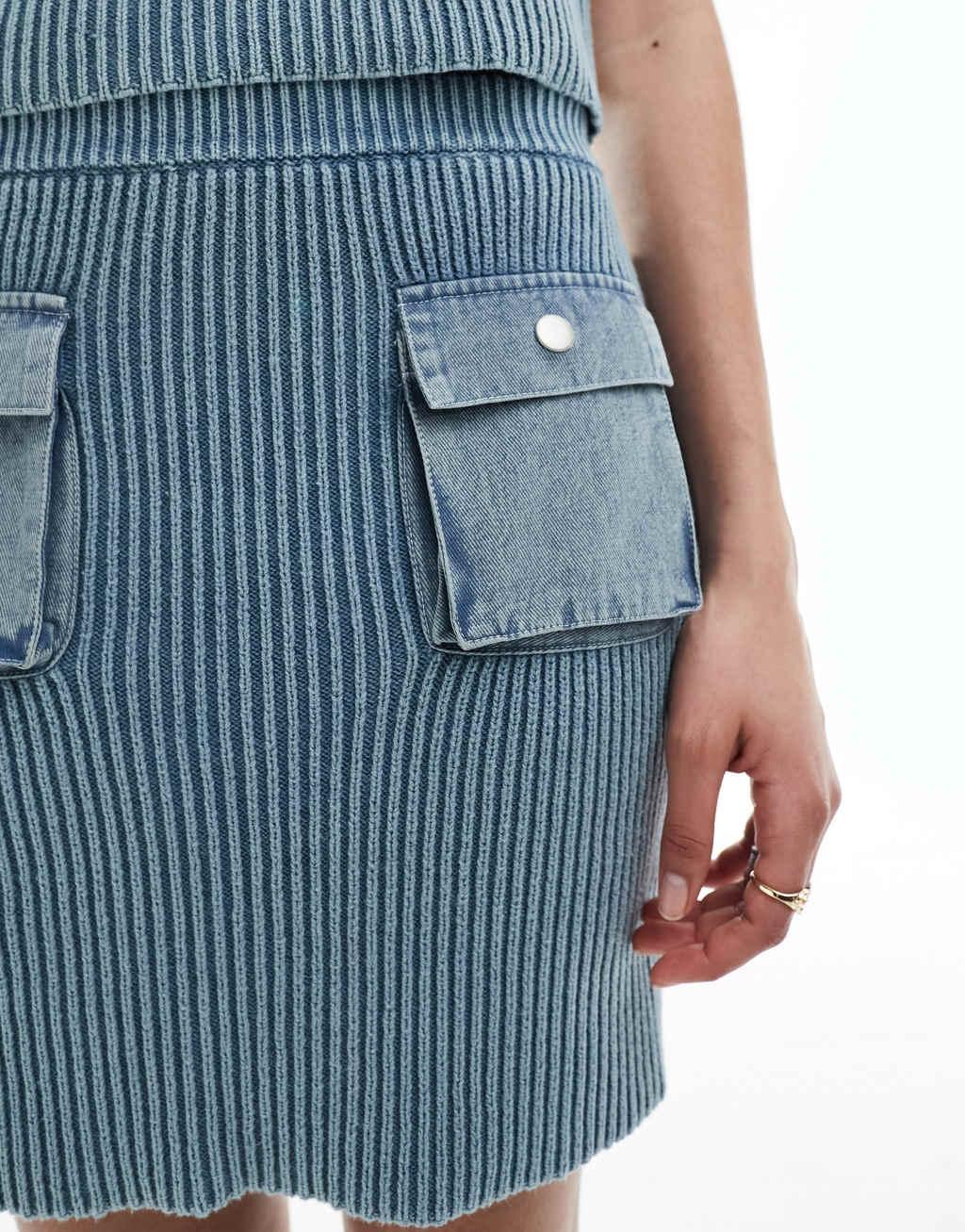 Reclaimed Vintage knit skirt in acid wash in blue - part of a set Product Image