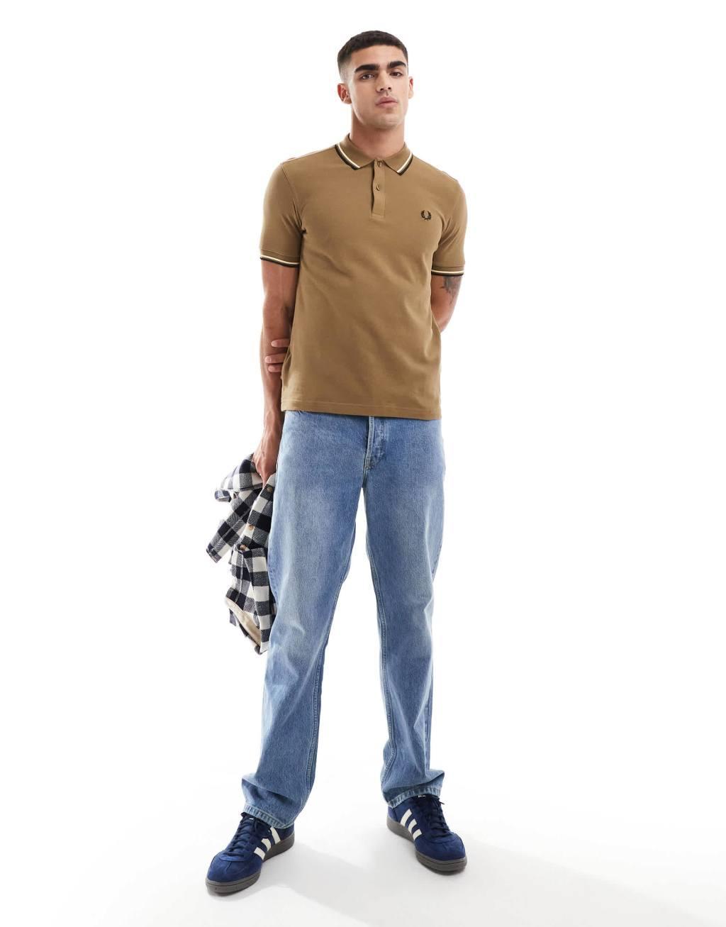 Fred Perry twin tipped polo shirt in light brown Product Image