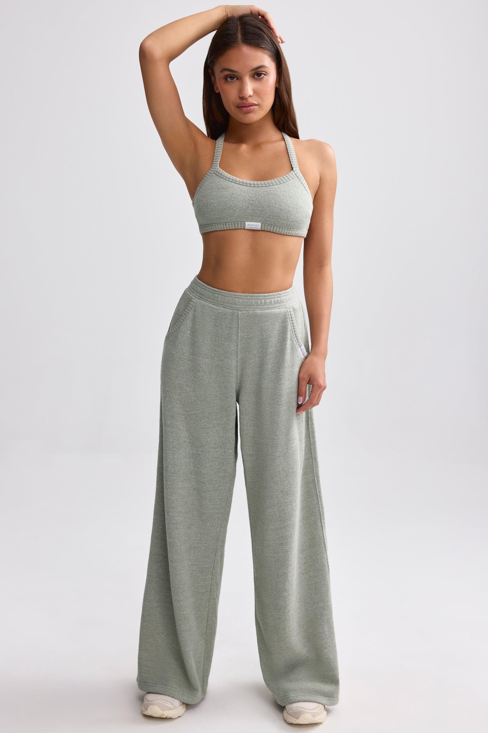 Tall Terry Towelling Wide-Leg Joggers in Sage Grey Product Image