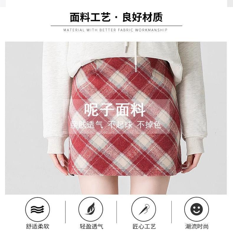 High Waist Plaid Mini A-Line Skirt Product Image