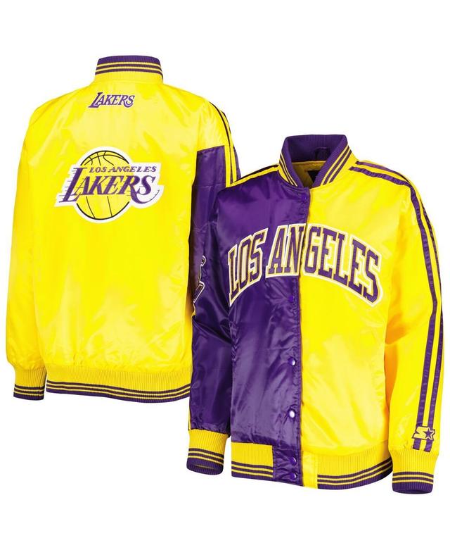 Womens Starter /Gold Los Angeles Lakers Split Colorblock Satin Full-Snap Varsity Jacket Product Image