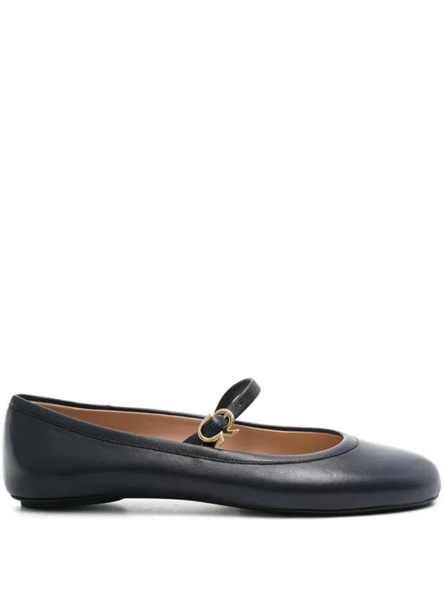 Mary Jane Leather Ballerinas In Blue Product Image