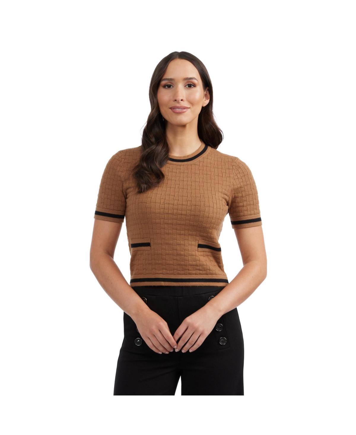 Ellen Tracy Womens Textured Shirt with Contrast Rib Trim Product Image