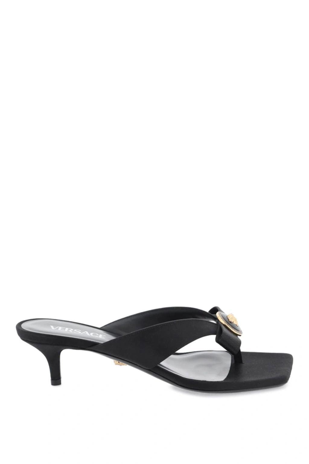 VERSACE Medusa Patent Bow Thong Sandals In Black Product Image