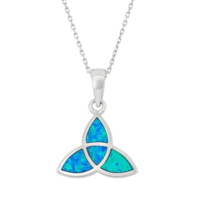 Lab-Created Blue Opal Sterling Silver Celtic Knot Pendant Necklace, Womens Product Image